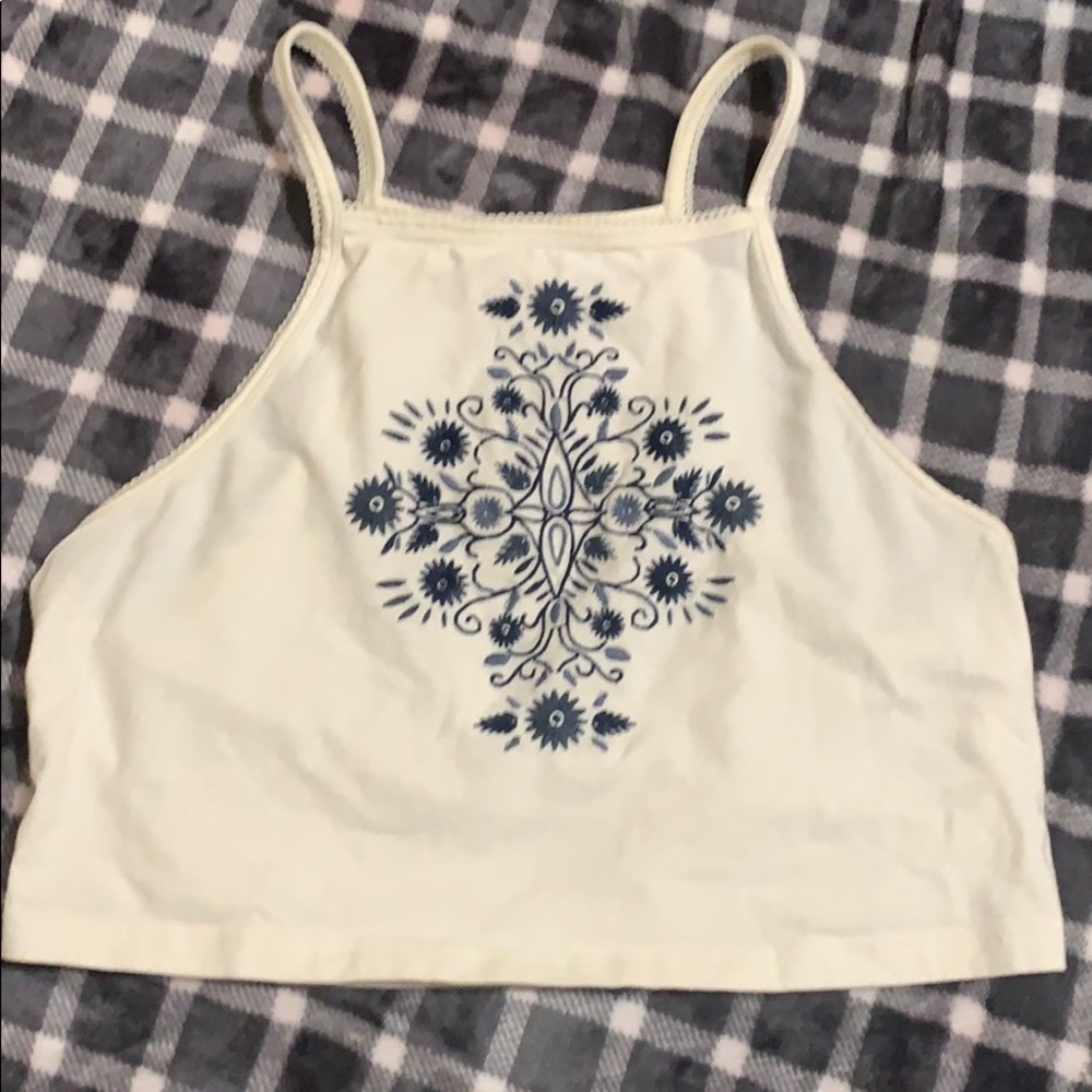 White floral cropped tank top
